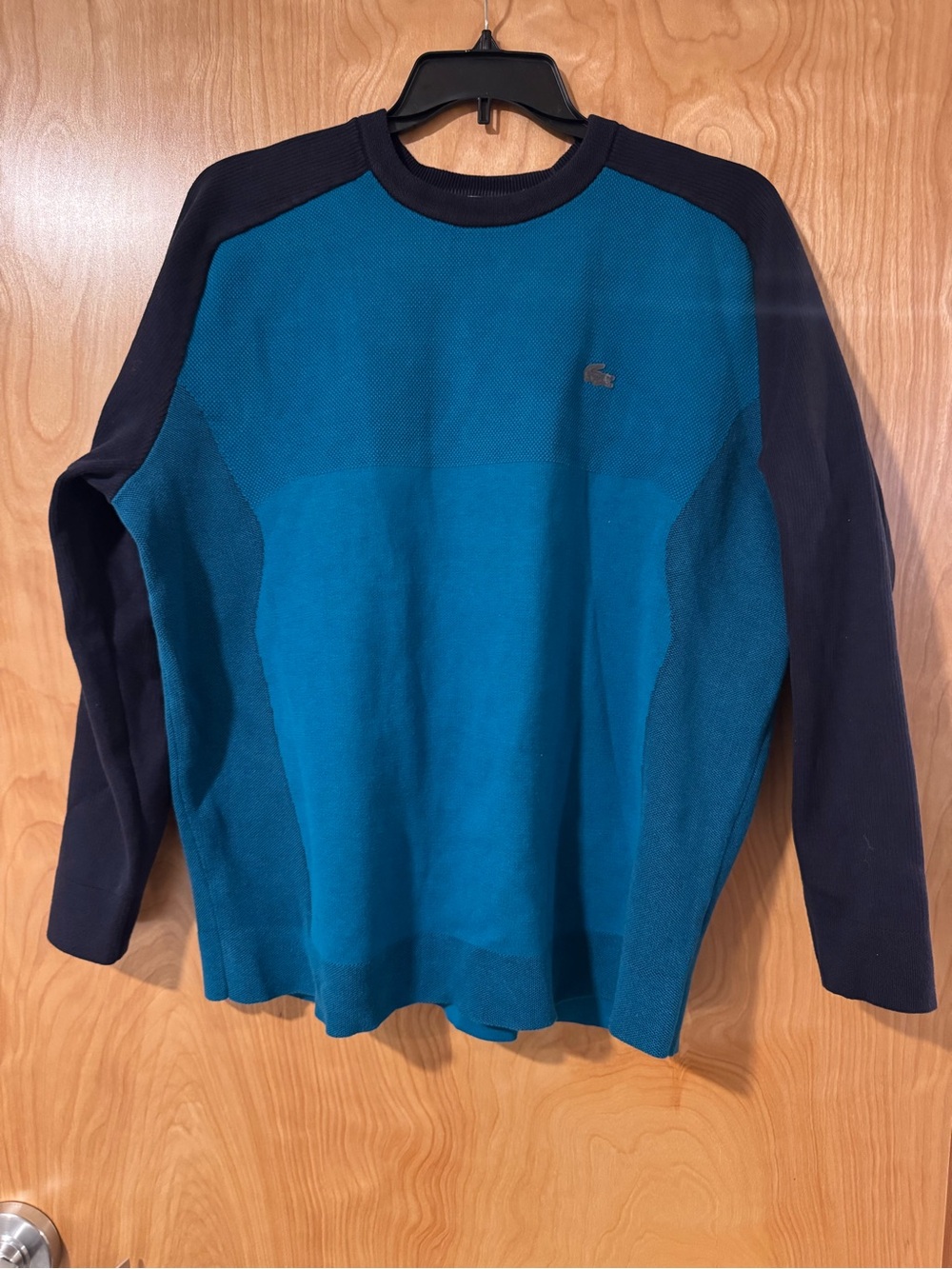 Lacoste Technical Knit Crewneck Sweater Teal Blue Navy Colorblock Pullover XXL